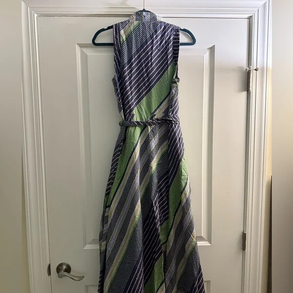 Tory Burch Overprinted Wrap Sleeveless Midi Dress Blue Green 6 - Picture 6 of 10